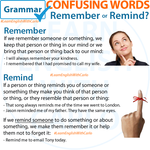 比較 remember 和 remind 的用法區別